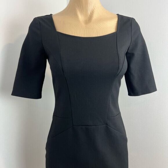 Office Little Black Dress Low Back Stretch Workwear Size XS Cocktail Midi - Picture 6 of 15